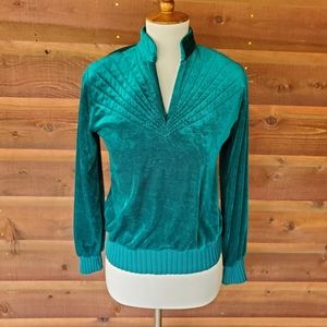 Vintage 70's Skiva Green Velour Sweater Size Small